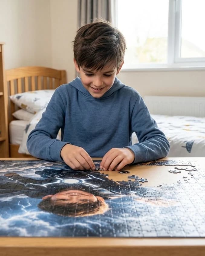 Puzzel met kinderfoto als superheld