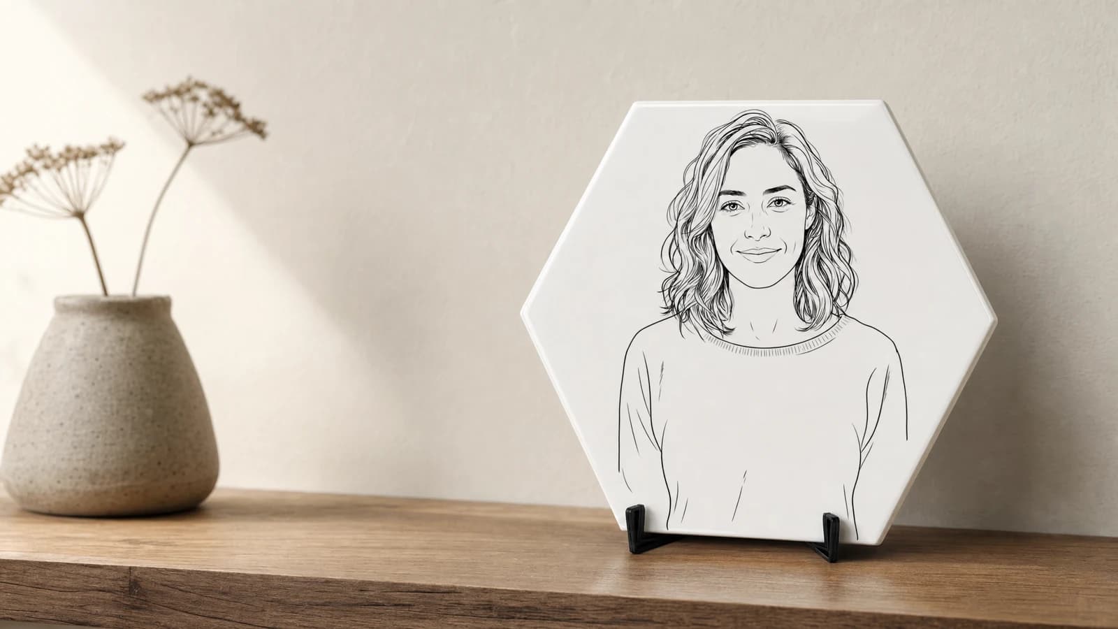Hexagon Line Art Photo Tile