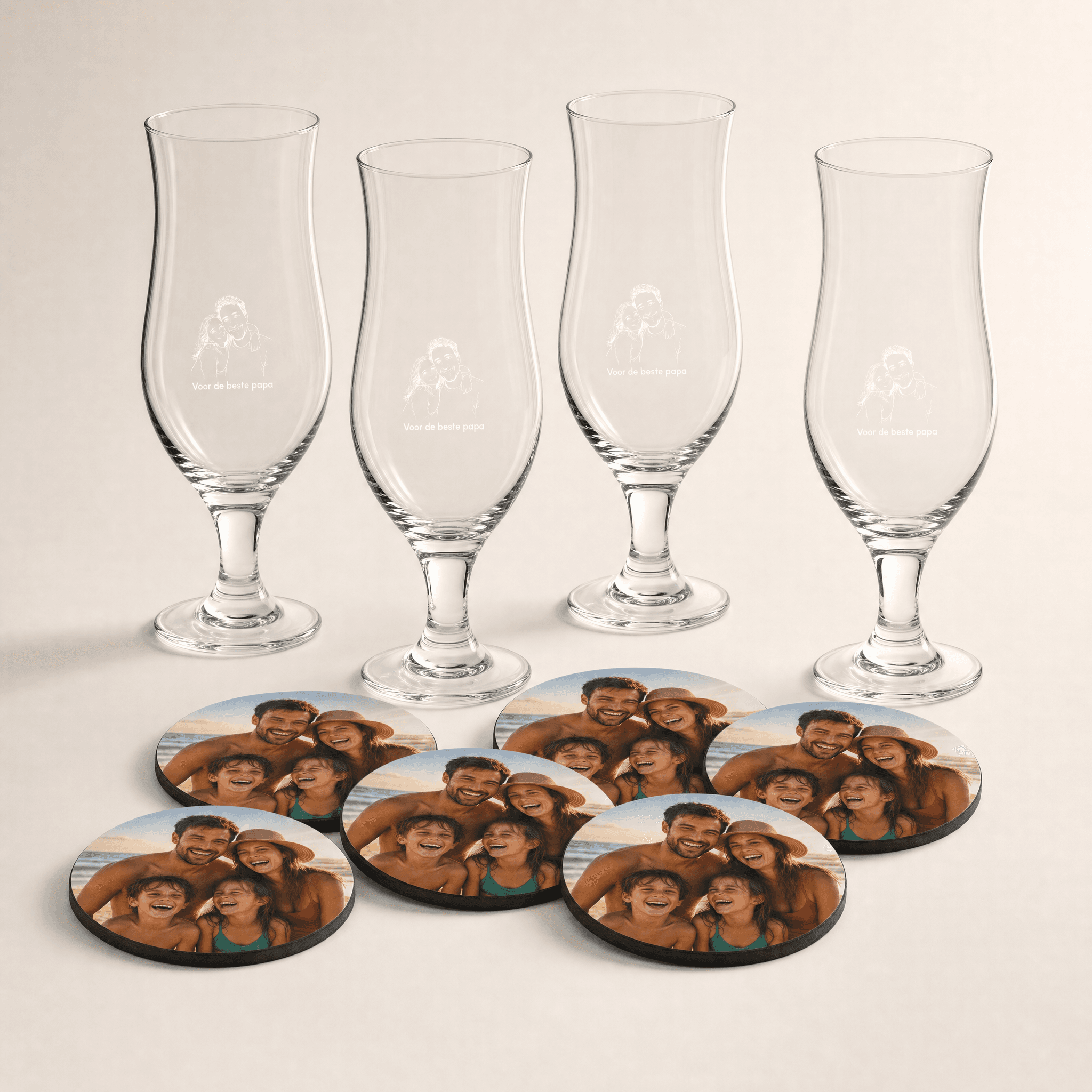 Beer glasses + coasters — the complete set