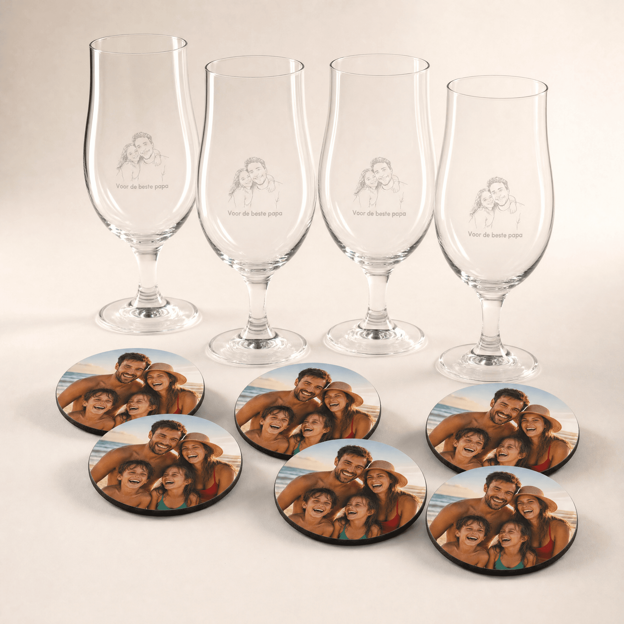 Beer glasses + coasters — the complete set
