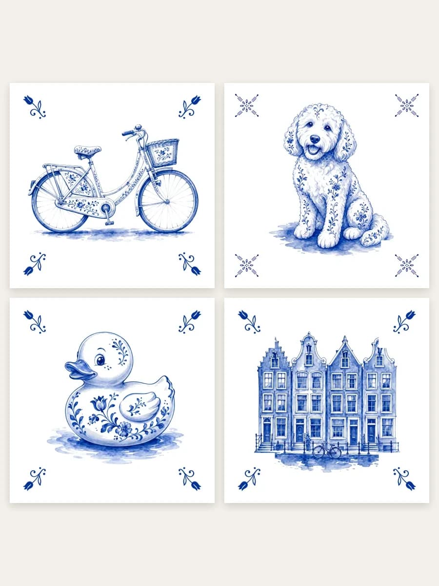 Delft Blue Four — 4 photo tiles, pay for 3
