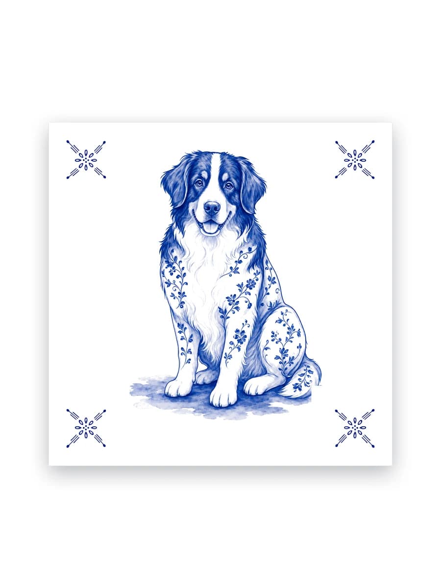 Delft blue tile — Bernese mountain dog