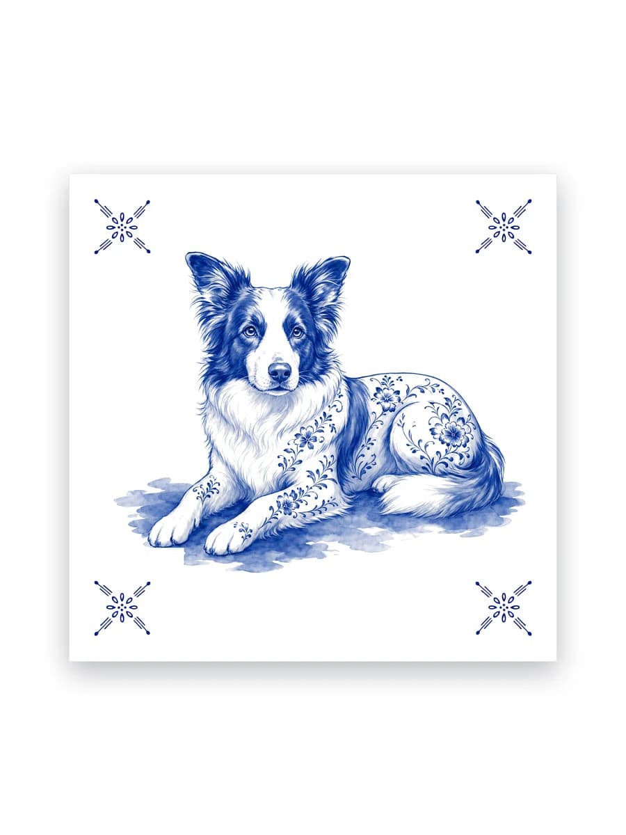Delft blue tile — Border collie