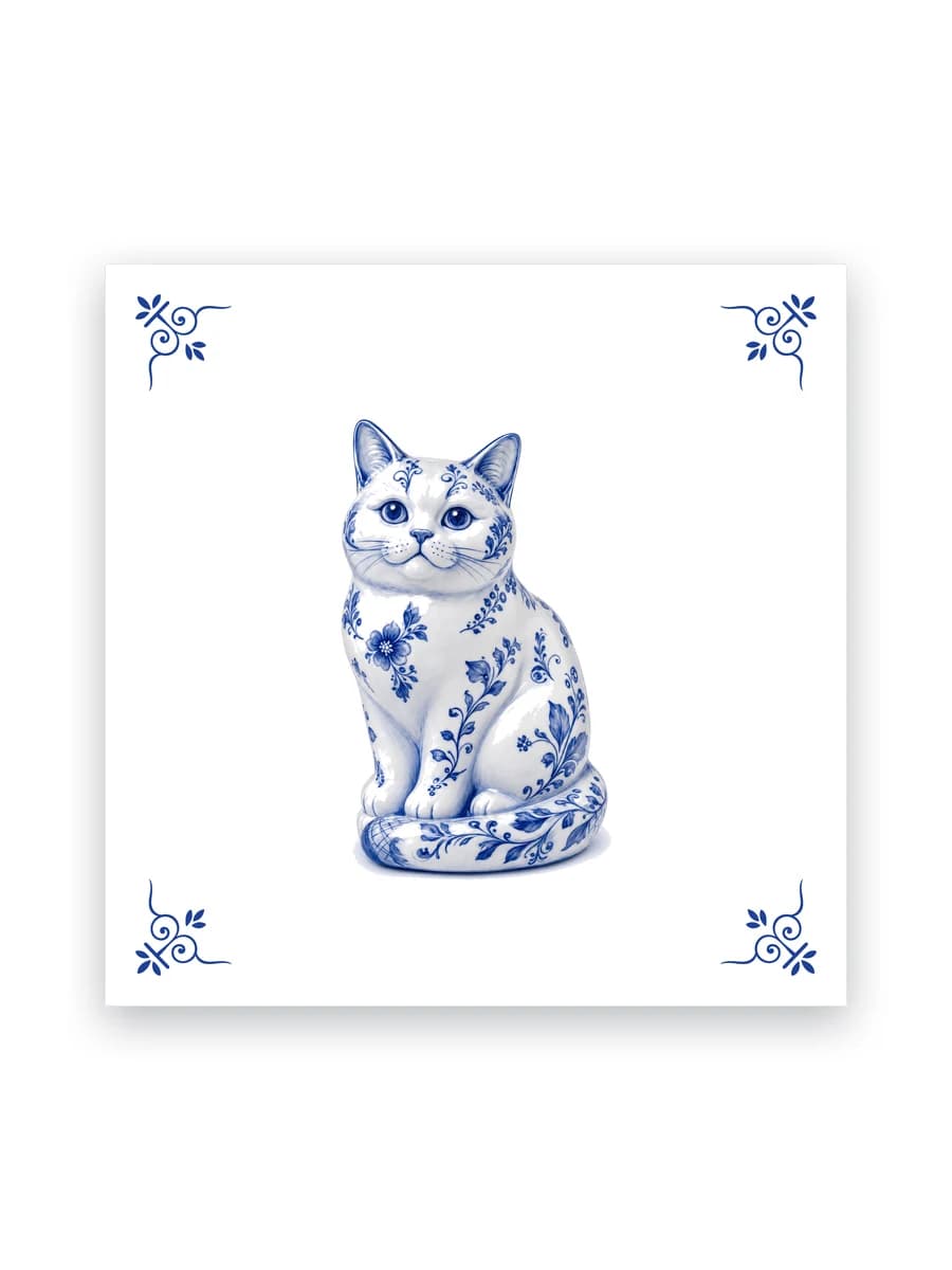 Delft blue tile — British shorthair