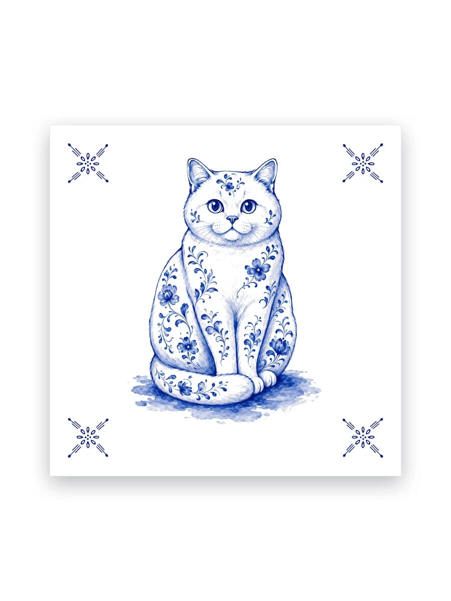 Delft blue tile — British shorthair