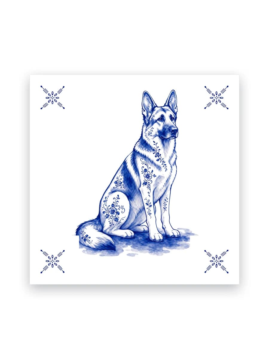 Delft blue tile — German shepherd