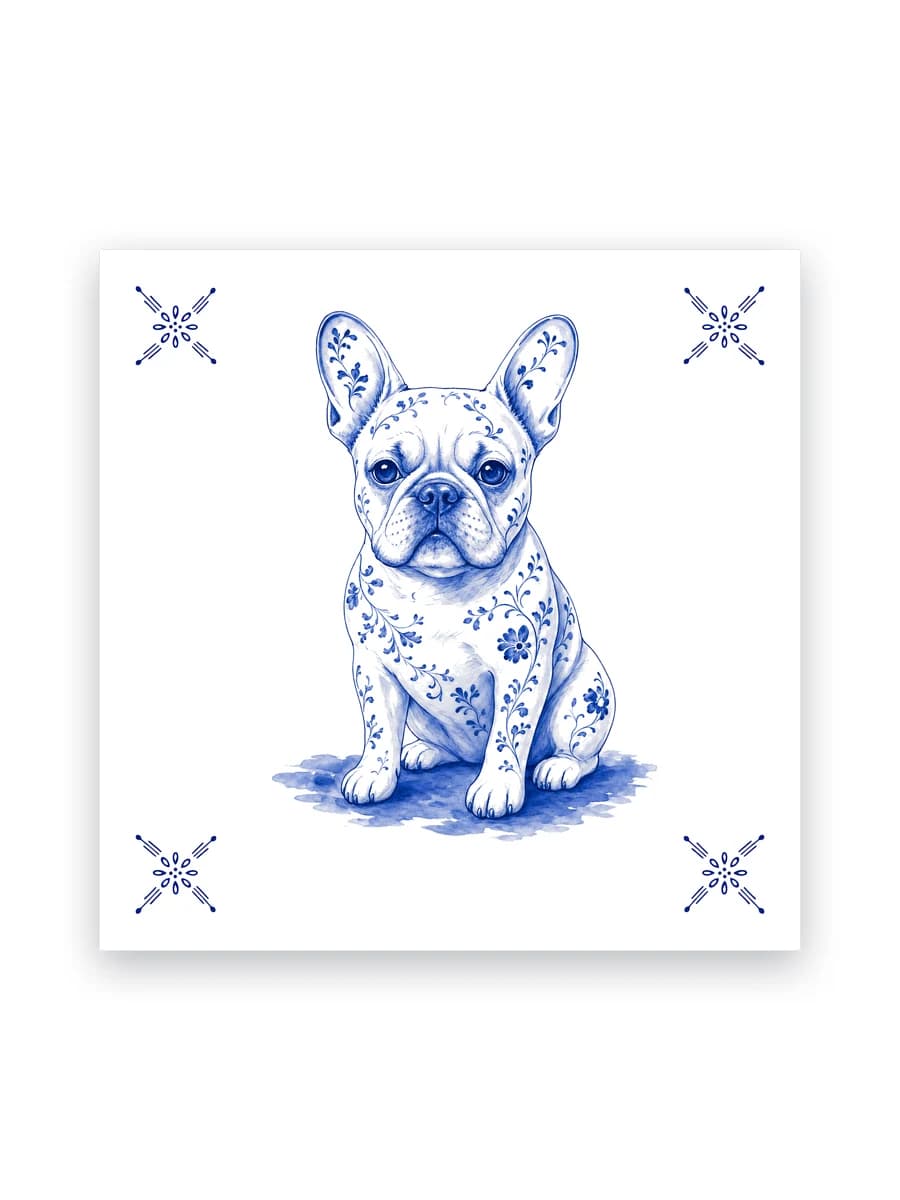 Delft blue tile — French bulldog