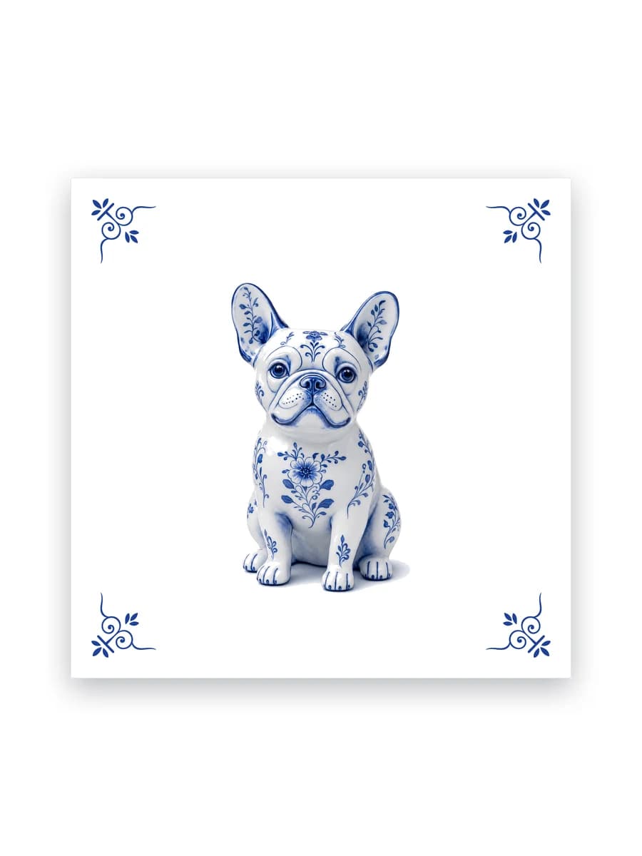 Delft blue tile — French bulldog