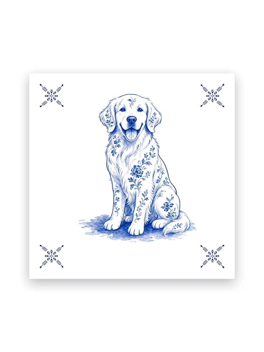 Delft blue tile — Golden retriever