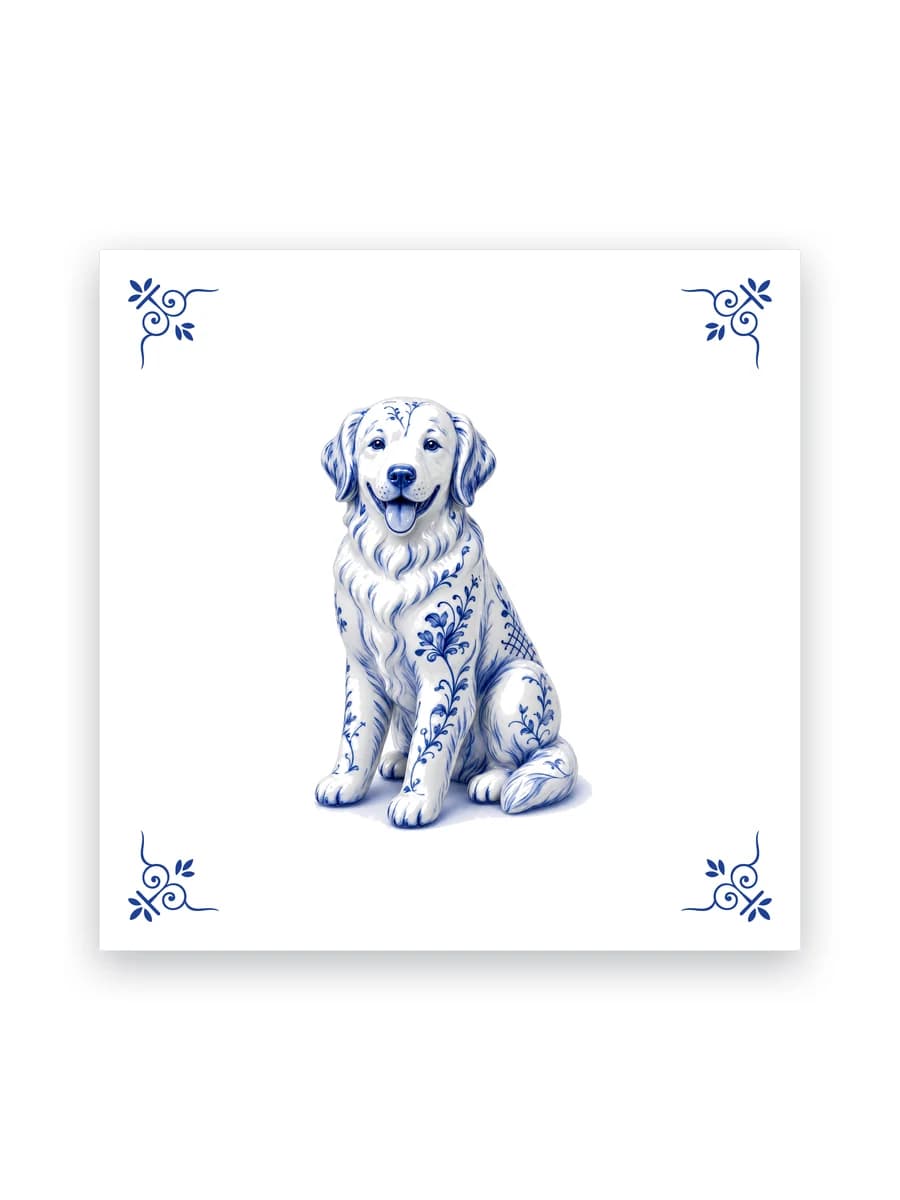 Delft blue tile — Golden retriever