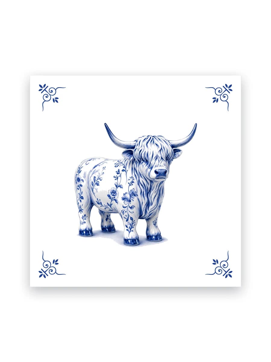 Delft blue tile — Highland cow