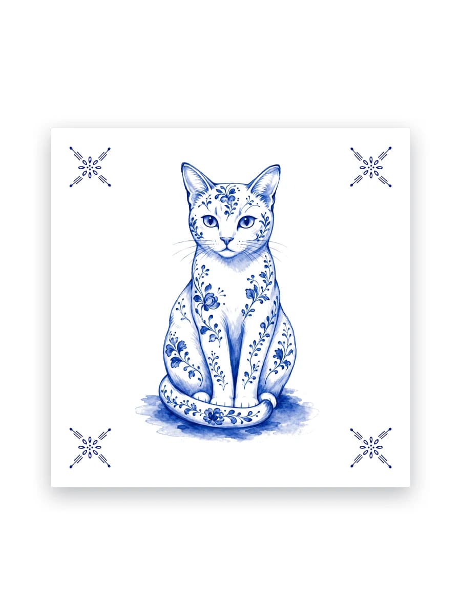 Delft blue tile — Cat