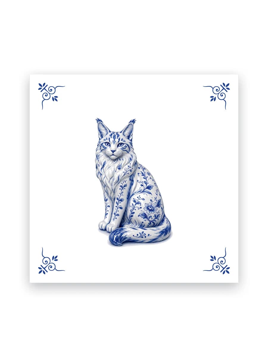 Delft blue tile — Maine coon