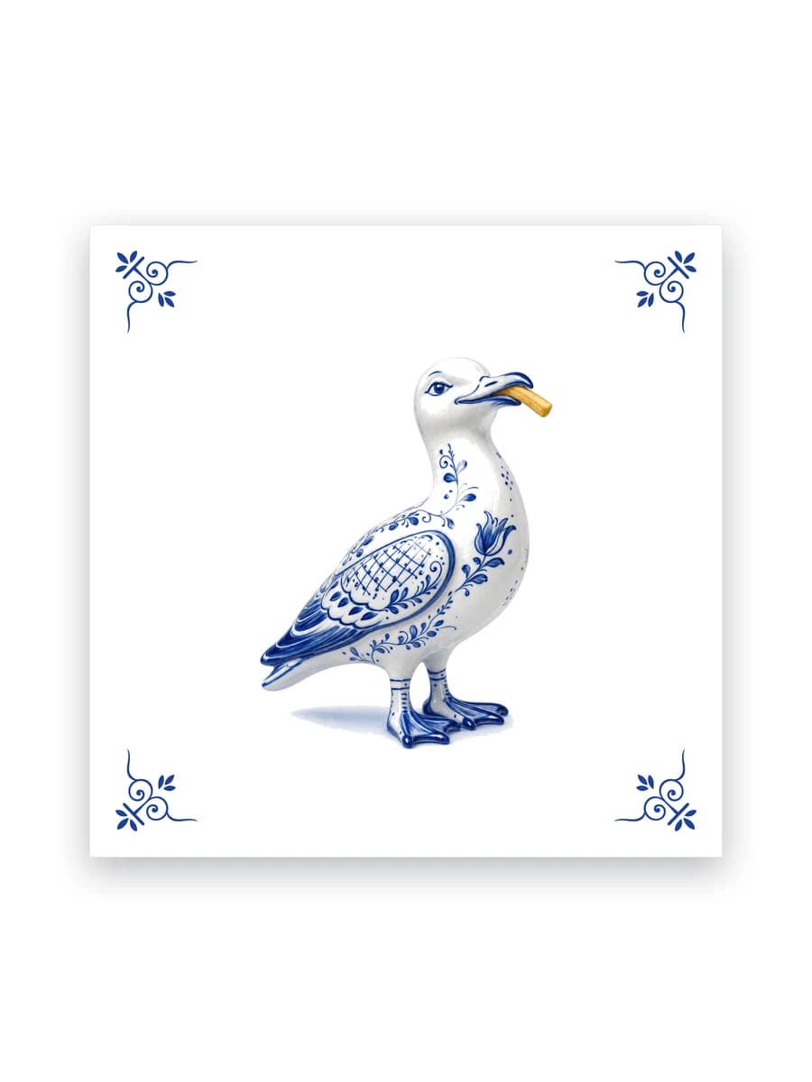 Delft blue tile — Seagull with a chip