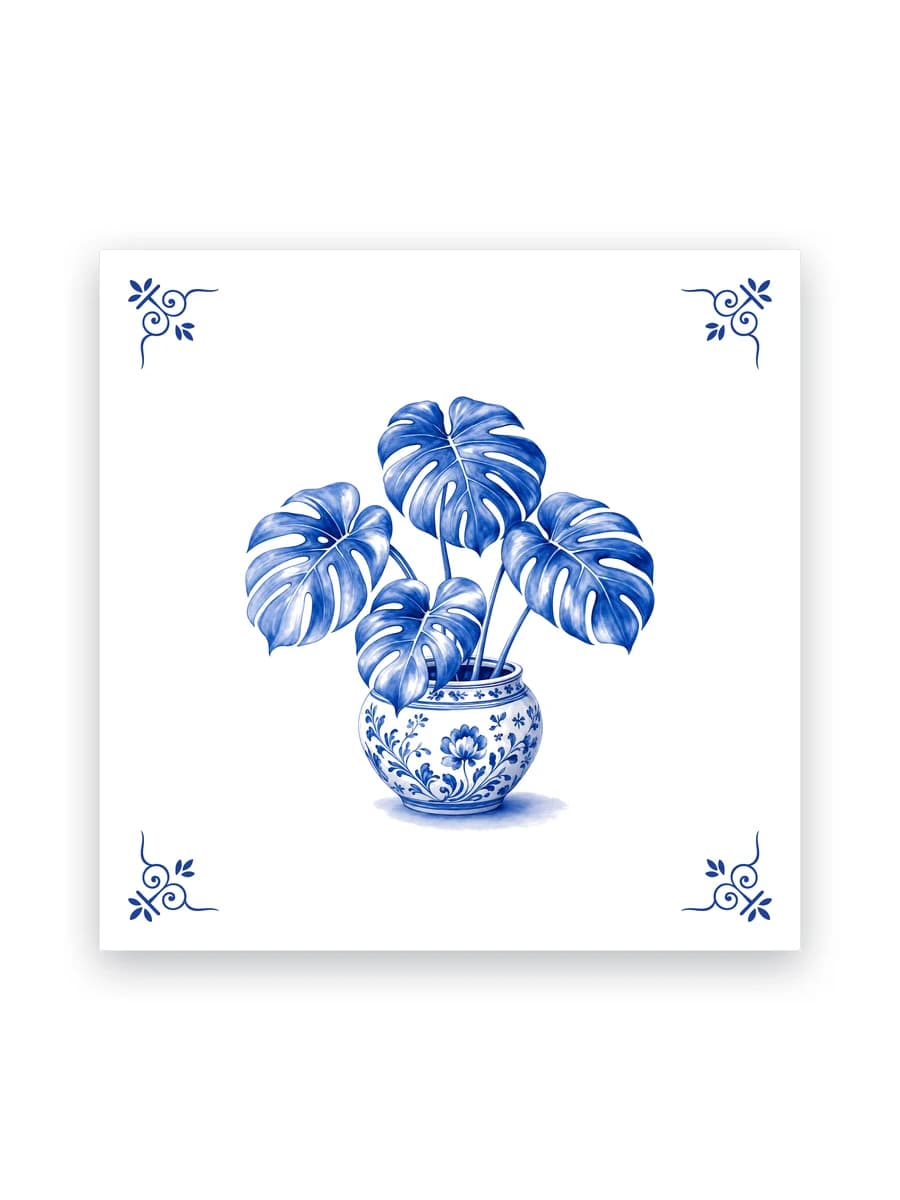Delft blue tile — Monstera
