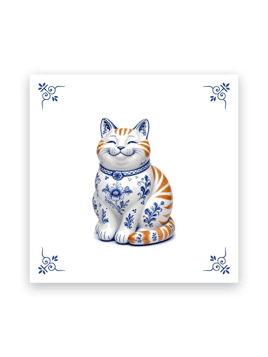 Delft blue tile — Ginger cat