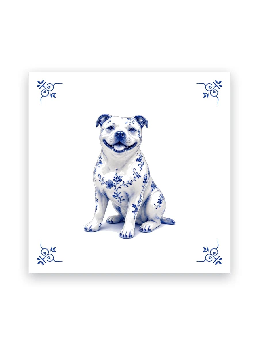 Delft blue tile — Staffordshire bull terrier