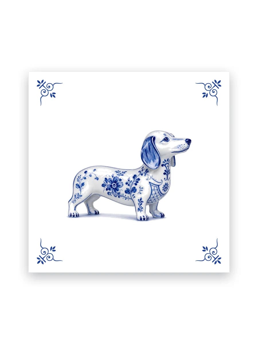Delft blue tile — Dachshund