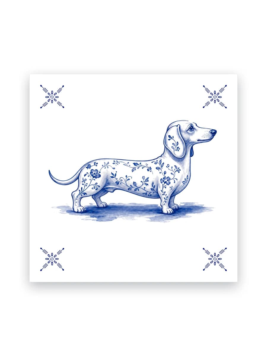 Delft blue tile — Dachshund