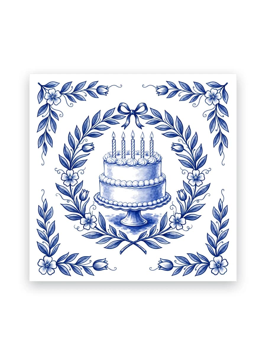 Delft blue tile — Birthday cake