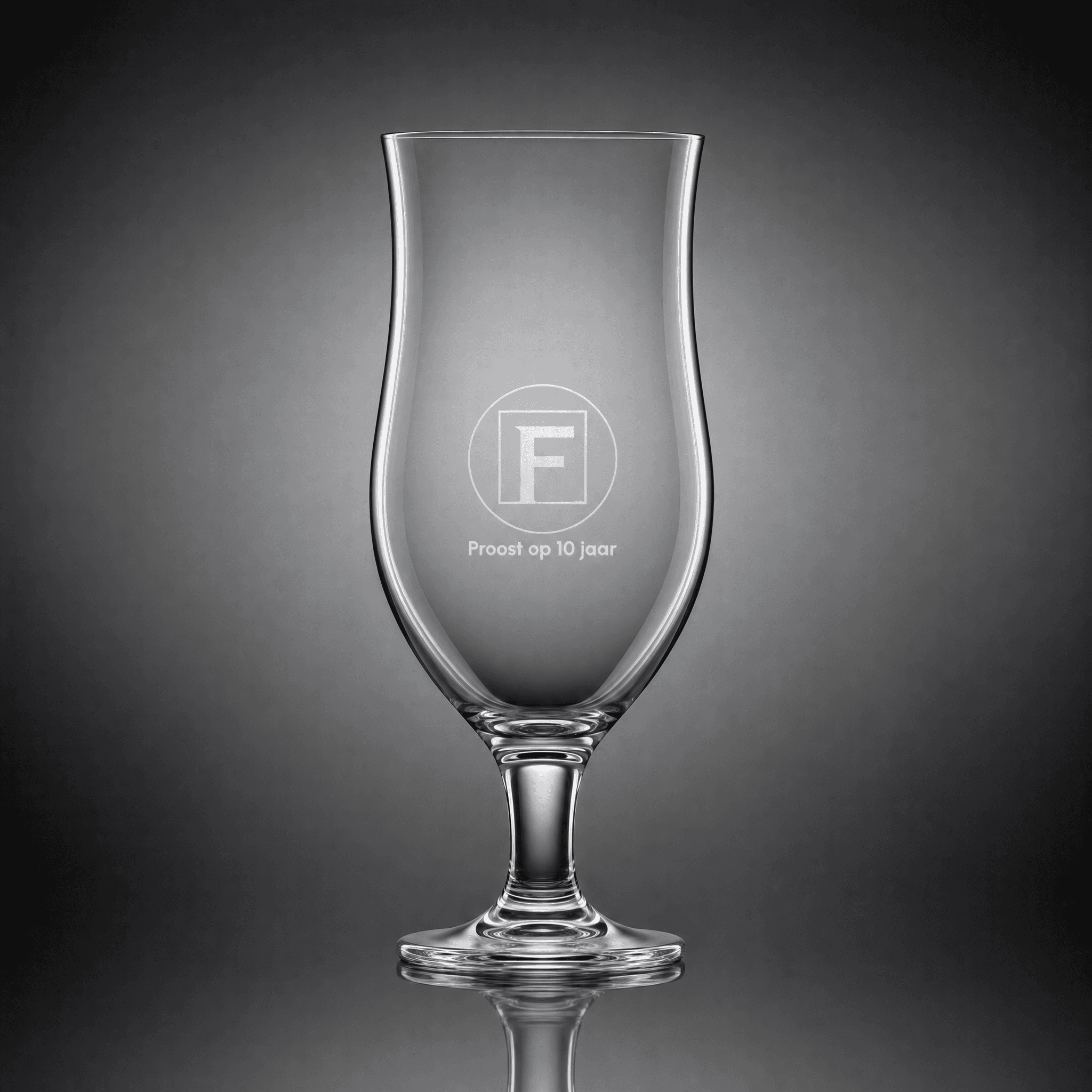 Beer glass with logo and company name