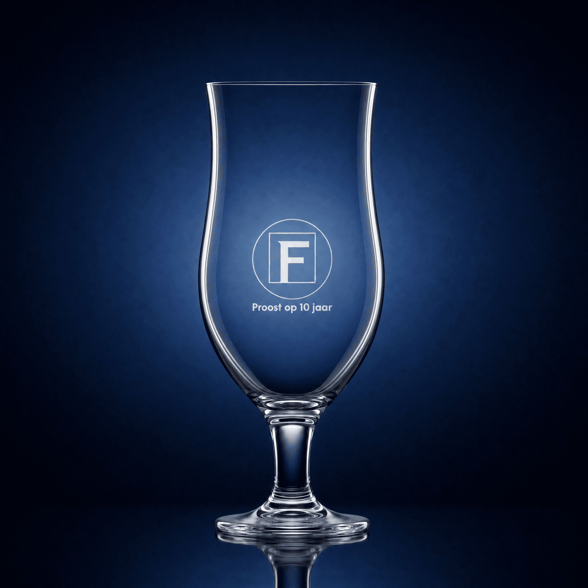 Beer glass with logo and company name
