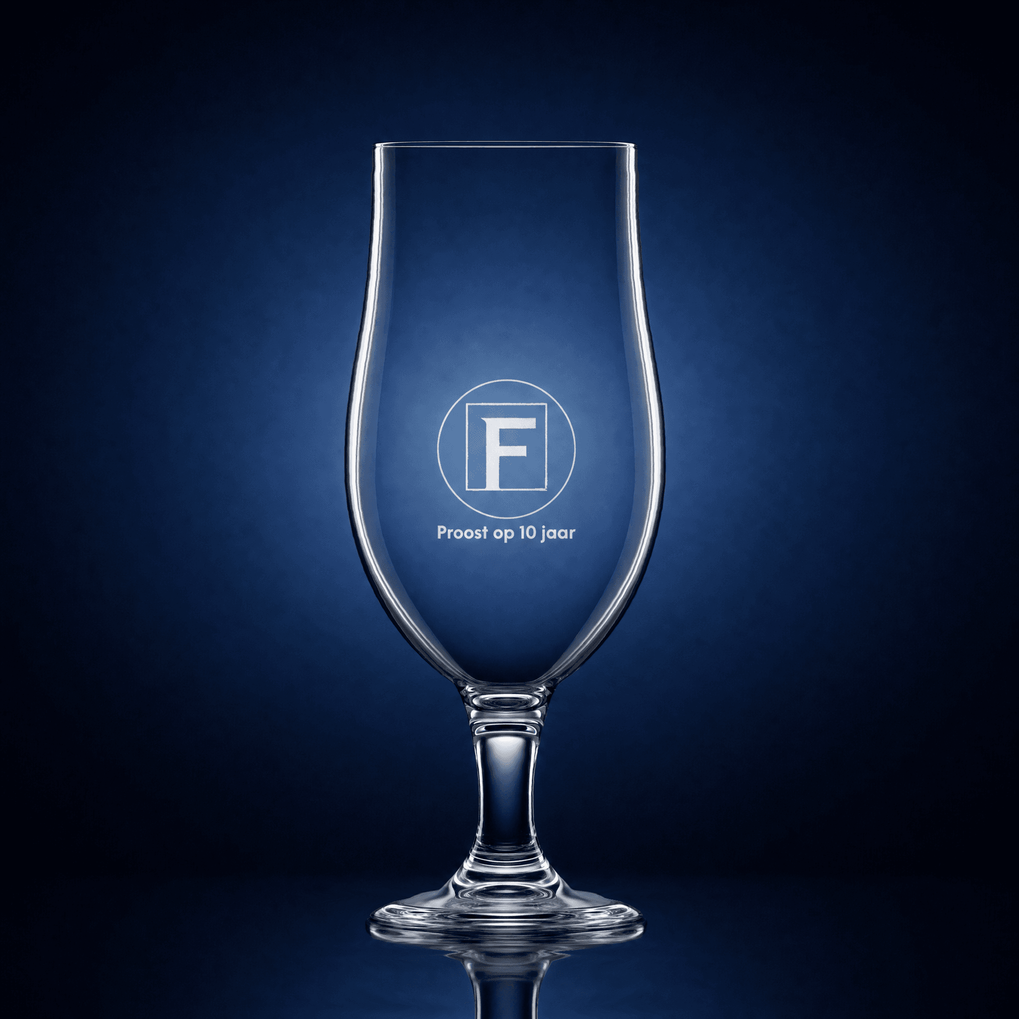 Beer glass with logo and company name