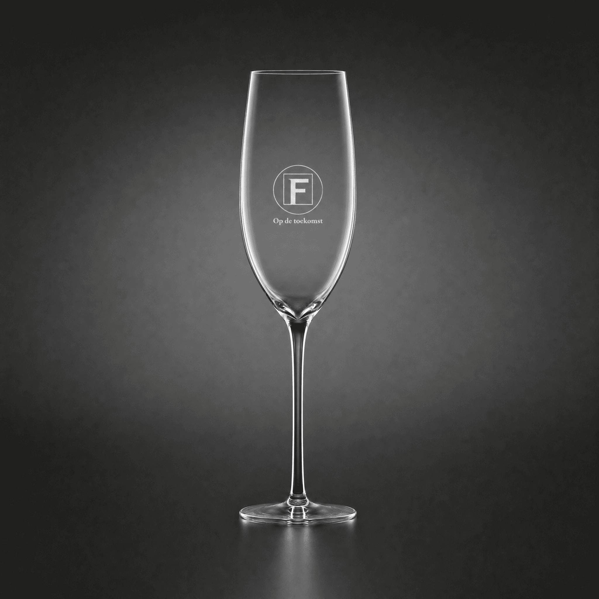 Champagne flute with logo and company name