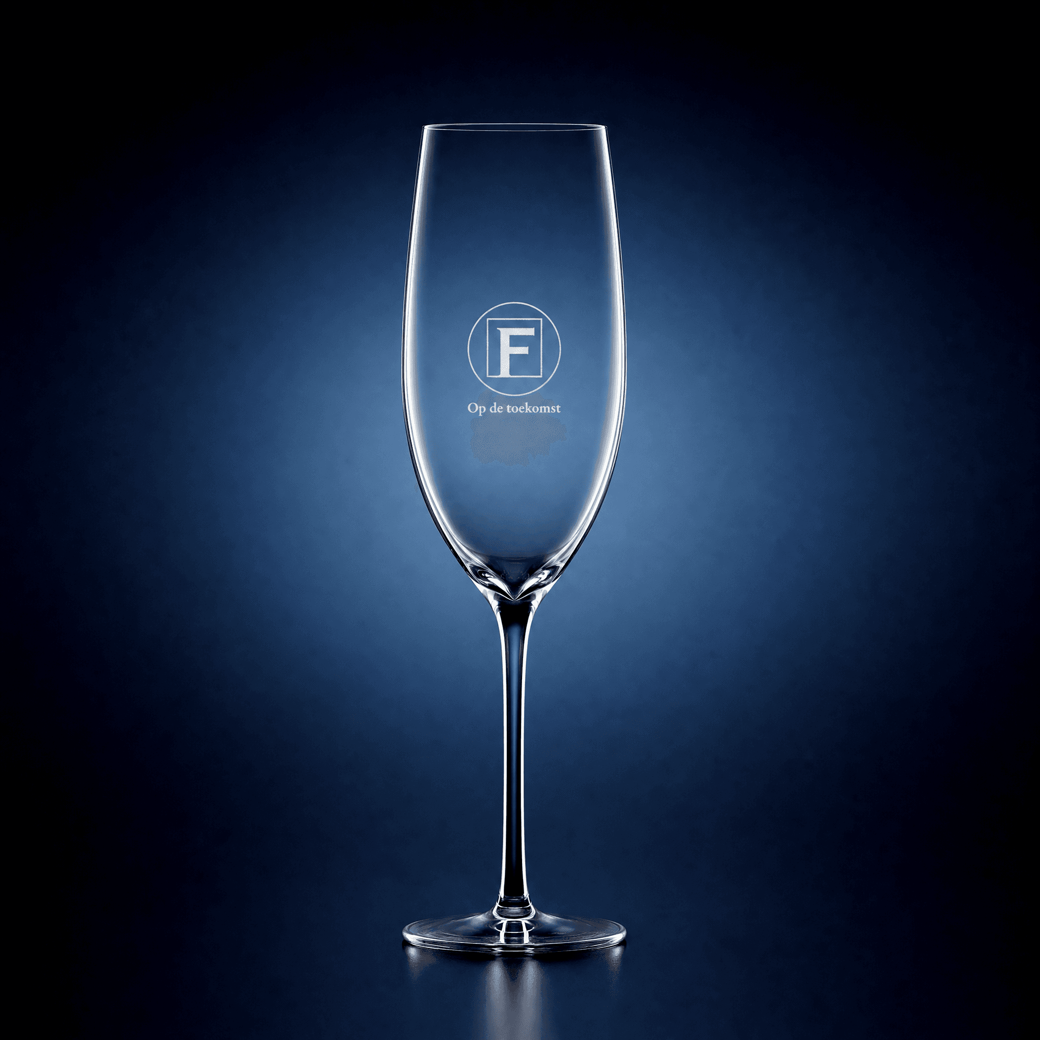 Champagne flute with logo and company name