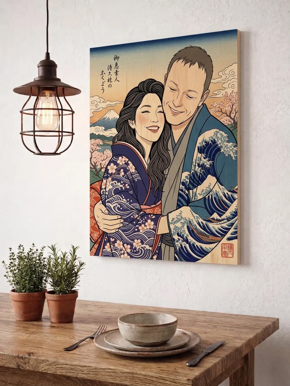 Japanese Ukiyo-e on Pine Wood
