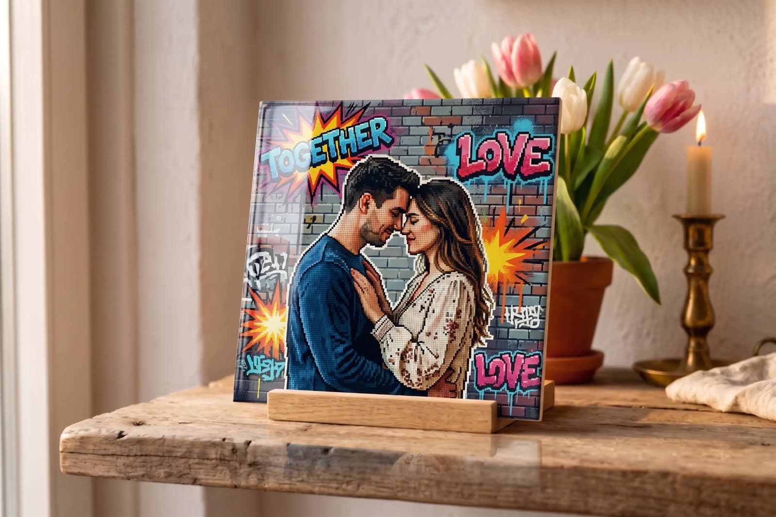 Street art tile with own photo