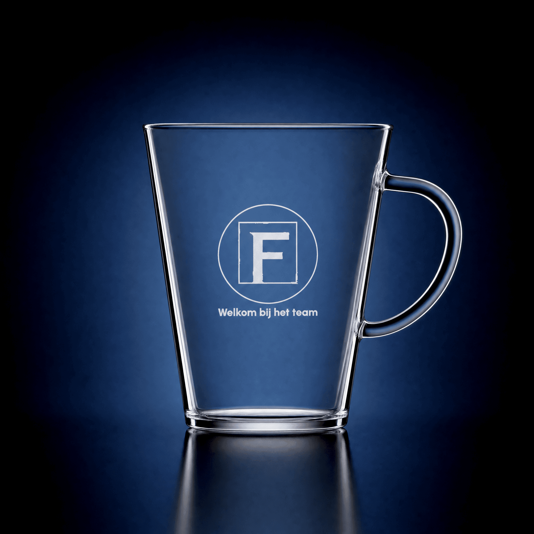Tea glass with logo and company name