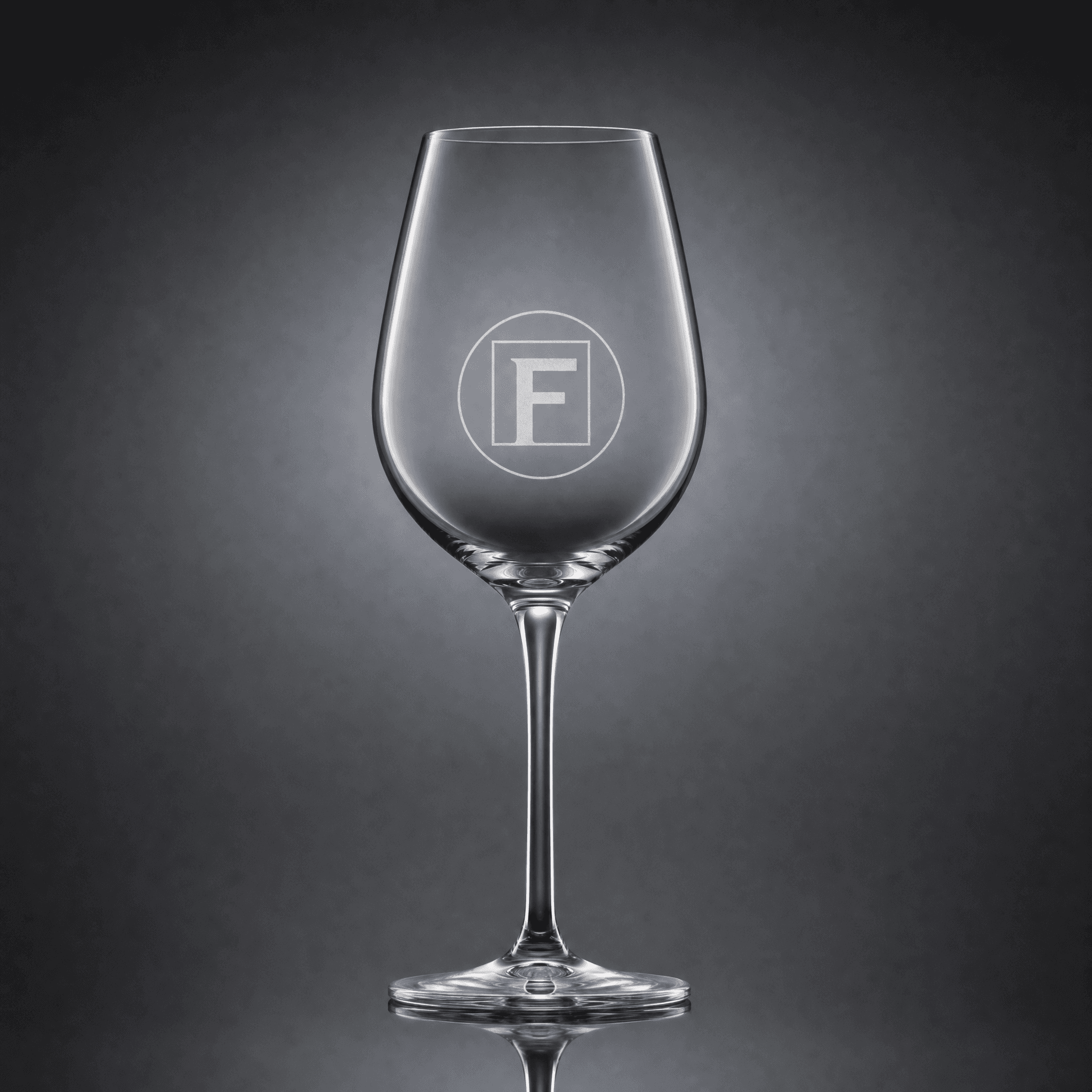 Wine glass with logo and company name