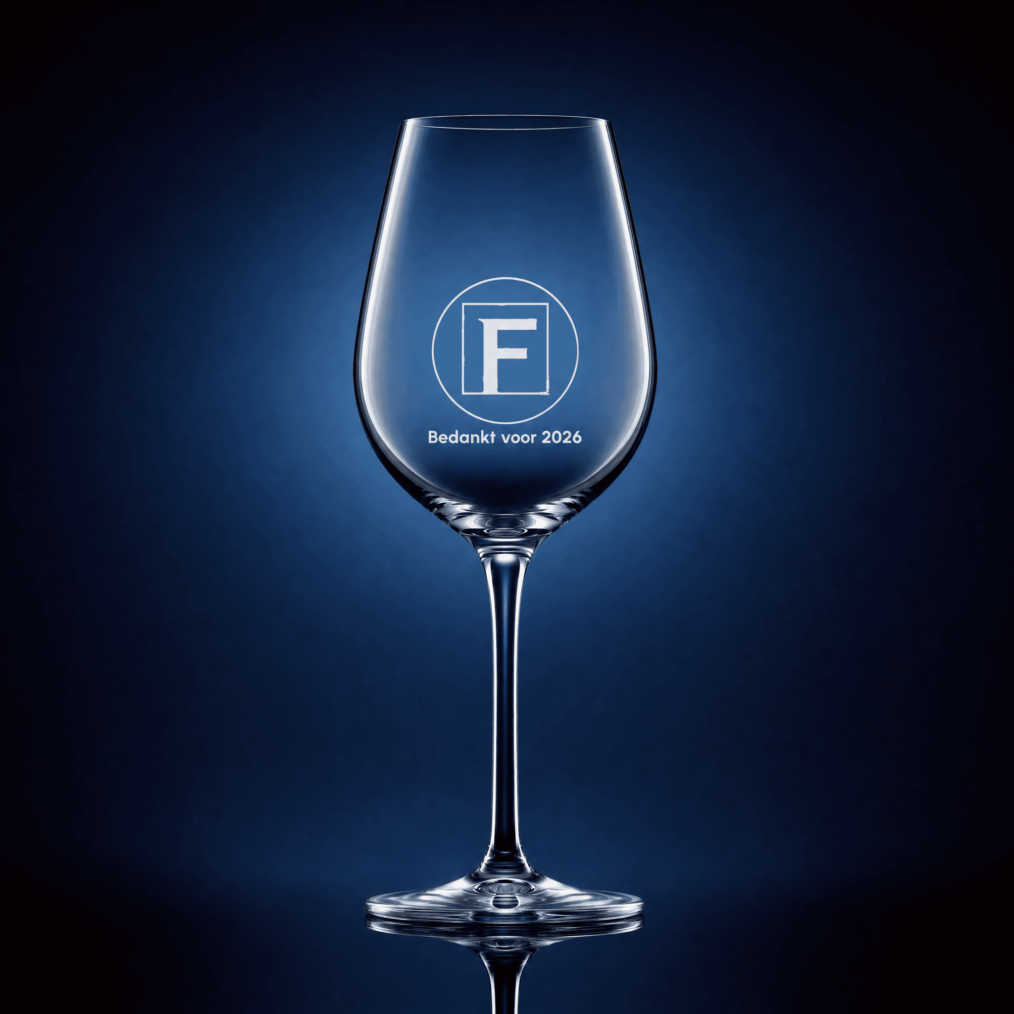 Wine glass with logo and company name