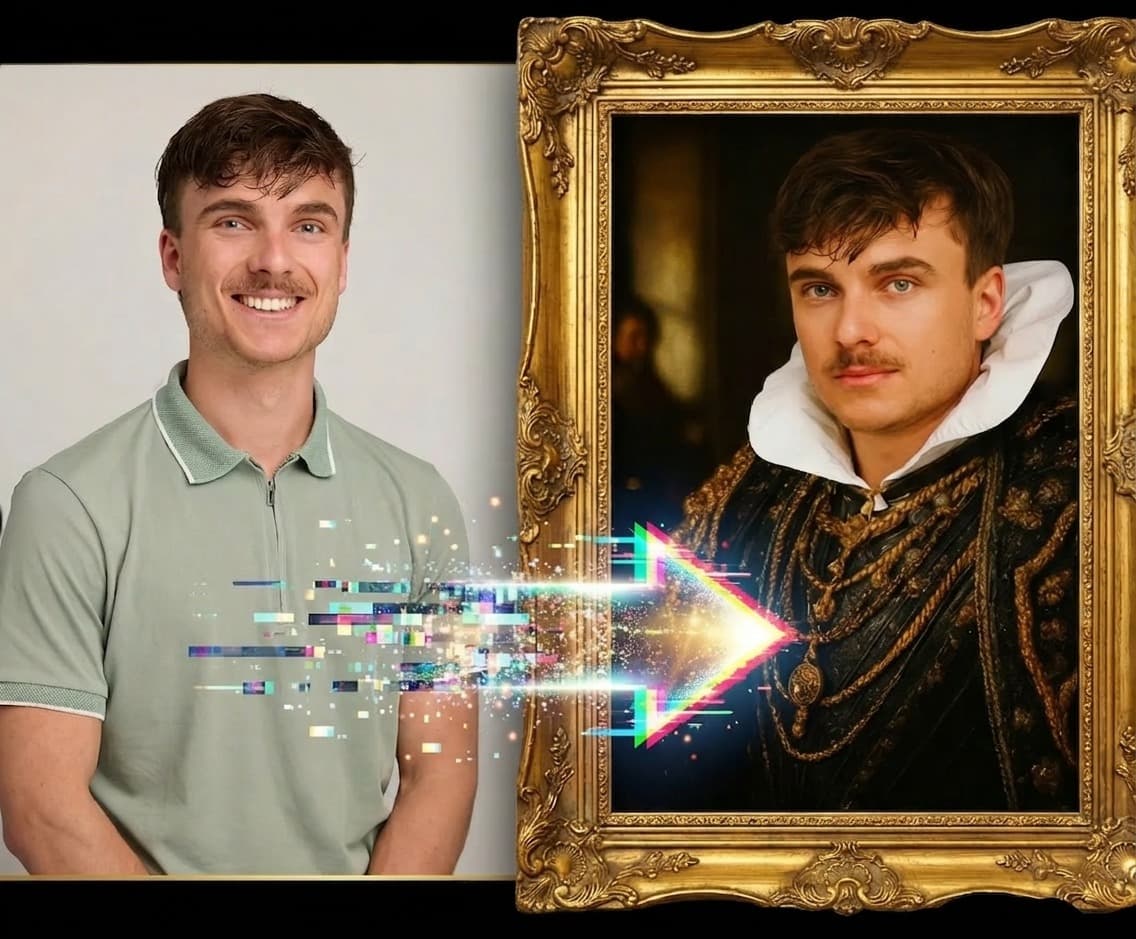 AI pipeline transforming a photo into a royal portrait