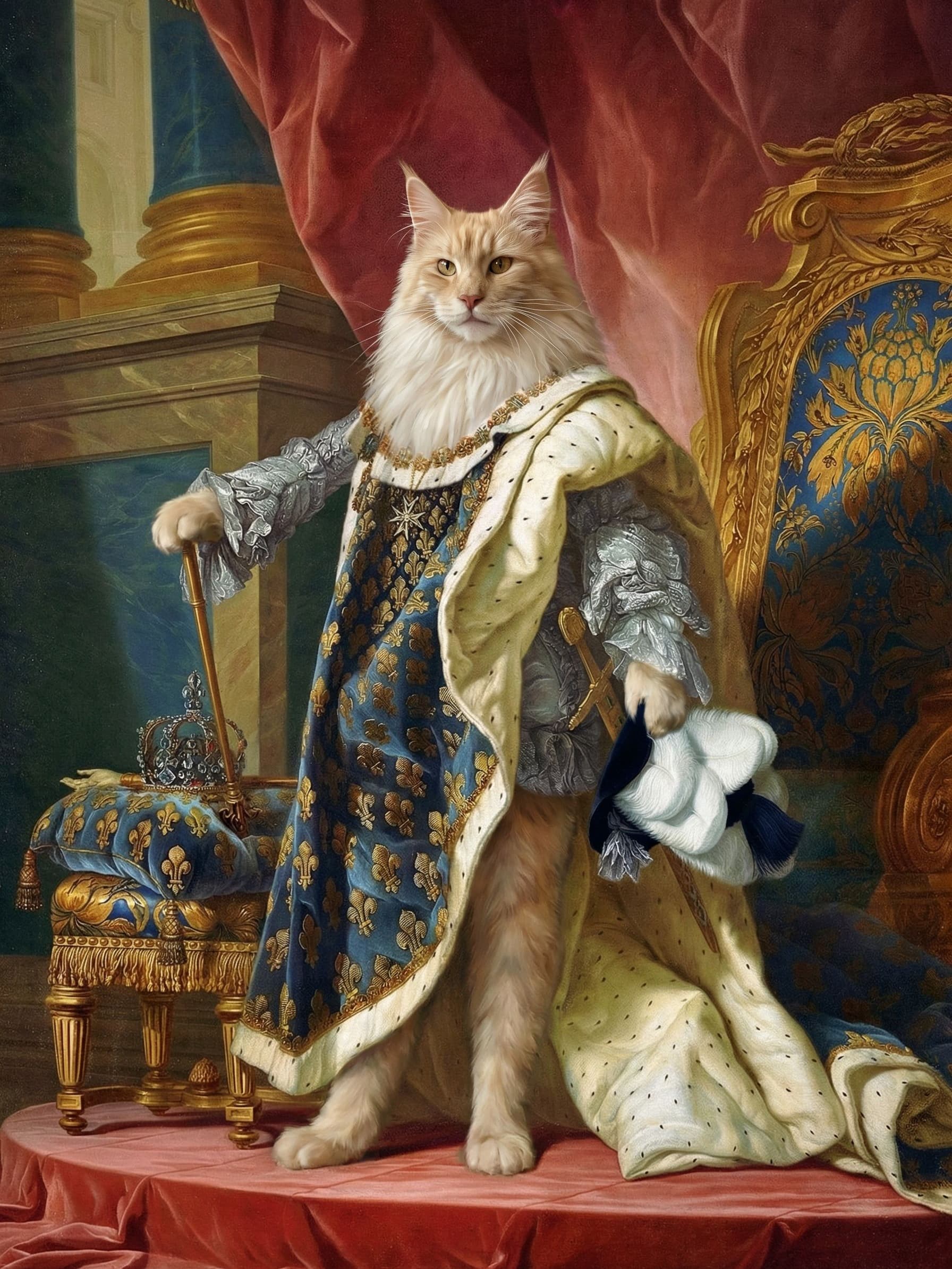 Cat as emperor on a royal AI portrait