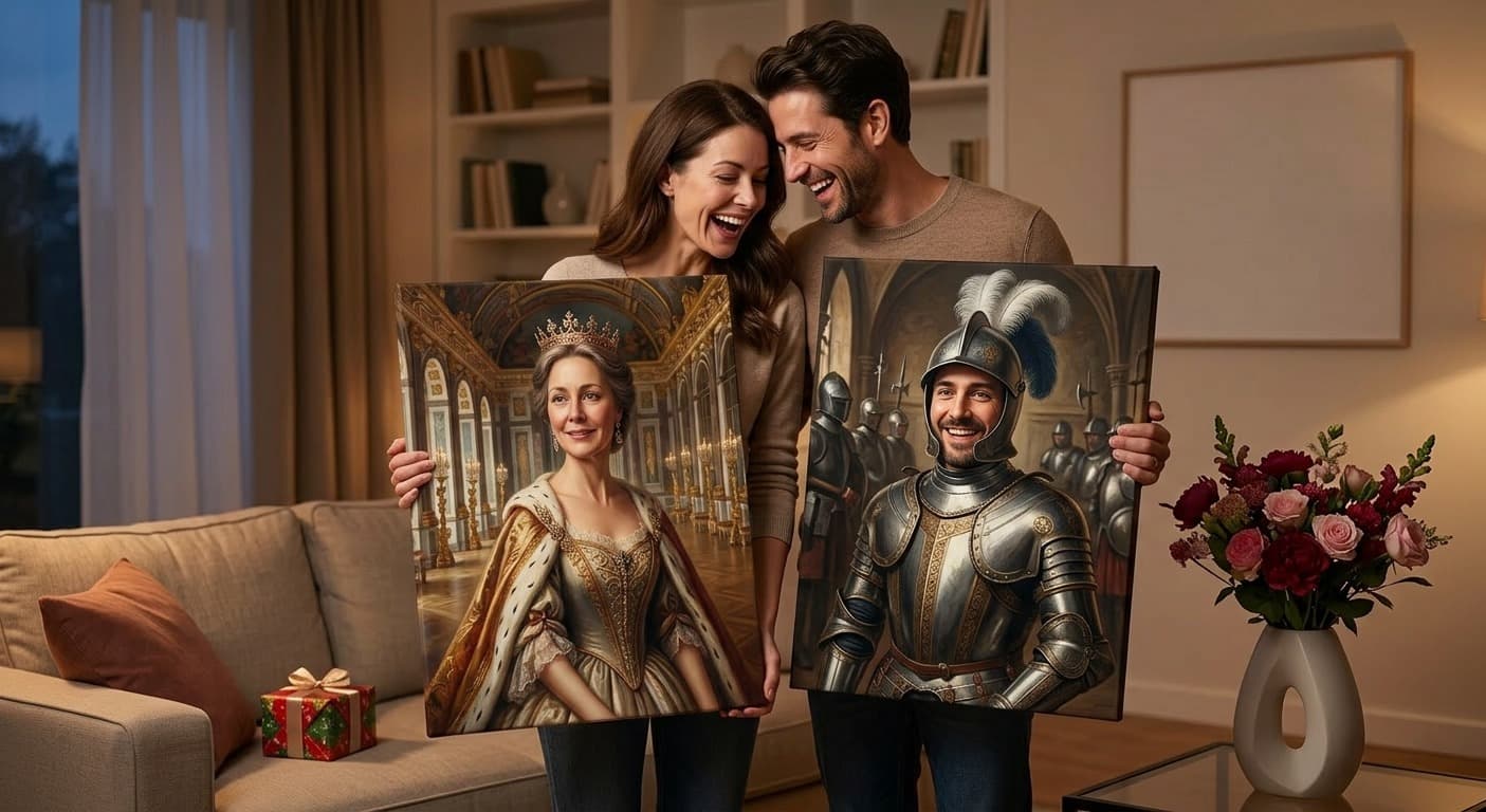 Romantic royal couple portrait art as a Valentine's Day gift
